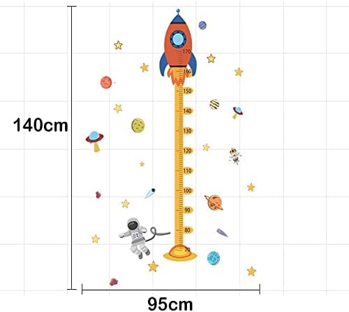 Стикер Диаграма на Височината на Космическа Ракета от Картун Wallpark, Измерване на Диаграма височина Растеж Подвижна Стикер На Стената, На Стикер На Стената За Деца, Д