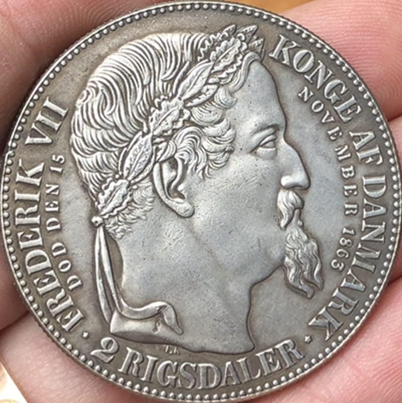 1863 Датски Медни монети със сребърно покритие Антични Монети Чуждестранни Възпоменателни монети, монети, Занаяти
