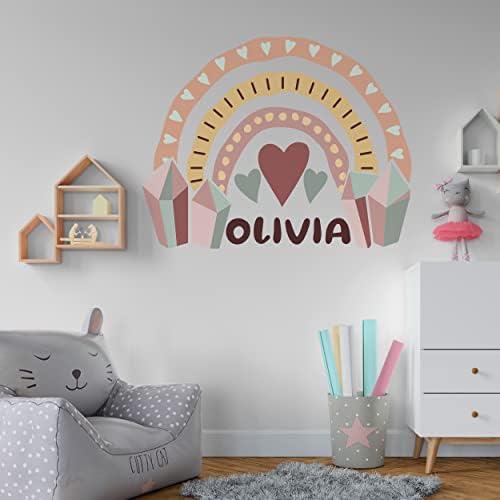 Стикер за стена Дъга със сърцето с пастелни символи бохо за стаята на момичетата - Rainbow Декор на стените в стил бохо
