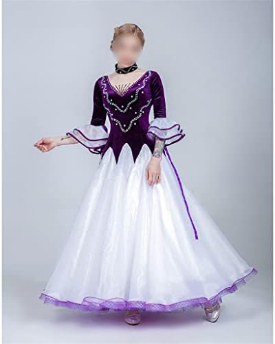 CCBUY Танцово рокля за балните танци, Расклешенный ръкав, Диамантен Дълга рокля с голямо подолом, Националната Стандартно облекло за балните танци (Код на цвета: A, раз