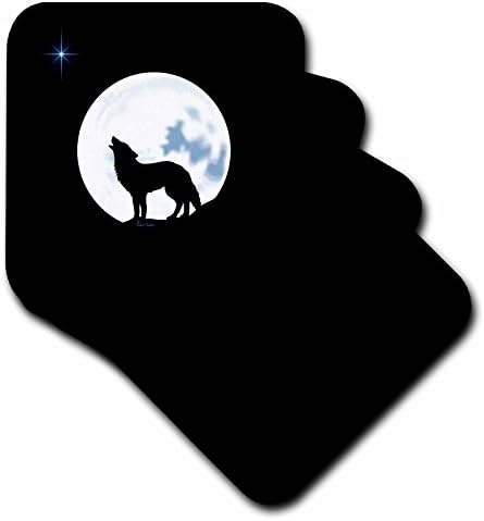 3dRose CST_11655_1 На тази фигура е изобразен Силует на Самотен Вълк, Воющего под Ярката Пълна Луна-Меки подложки, комплект