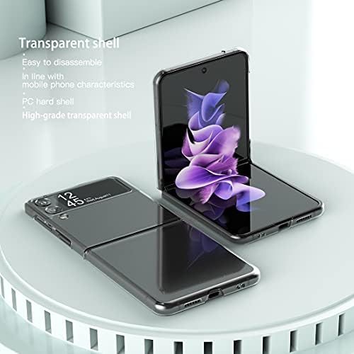 Сгъваем калъф за Samsung Galaxy Z Flip Case 3, Прозрачен калъф Galaxy Z Flip Case 3, Висококачествен Тънък Прозрачен твърд КОМПЮТЪР с противоплъзгаща се дръжка, Защитен калъф за Samsung Galaxy