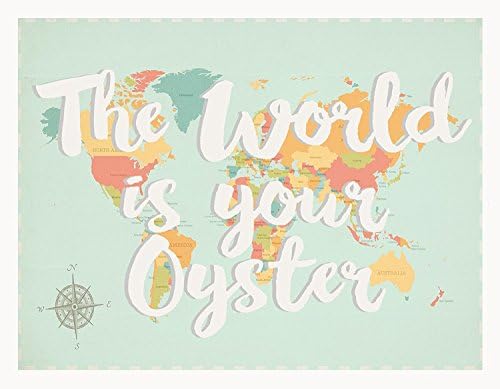 Карта на Света, The World is Your Oyster, Печат 05x07 Инча, Детска Стенни Карта, Карта на света Дете, Интериор на детска градина, Пътуване, Стенни графики в детска градина, трета по