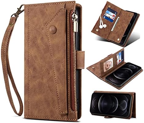 Чанта-портфейл с панти капак за мобилен телефон, Съвместим с Google Pixel 6A, Калъф с цип с отделение за карти с RFID заключване, Чантата на магнитен цип-джоб с каишка-гривнат