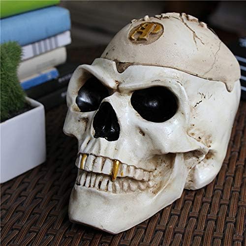 Пепелник Таро, пепелник от смола с ръчно рисувани черепа, с капак, може да се използва за ужасяващи декорации за Хелоуин, за вътрешна и външна ръчно рисувани готичес