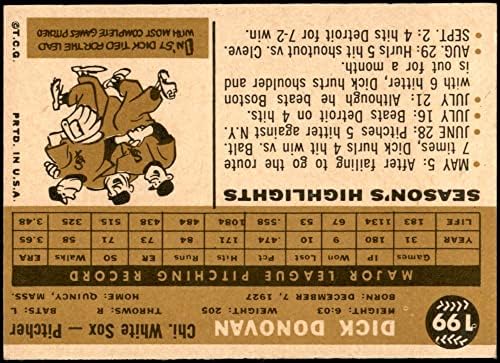 1960 Топпс # 199 Дик Донован Чикаго Уайт Сокс (бейзболна картичка) NM/MT White Sox