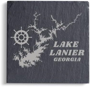 Набор от шисти пиеси на каботажните Lake Lanier Georgia от 4 парчета с Лазерно Гравиран, сив