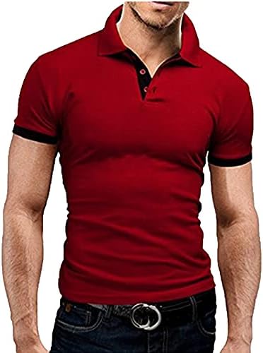 WENKOMG1 Мъжки Однотонная Поло Риза С Къс ръкав, Лека Блуза, Риза Обичайното Намаляване, Трикотажный Топ