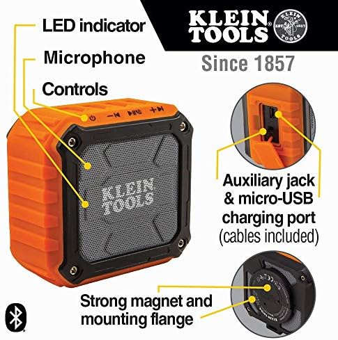 Акумулаторна фен Klein Tools PJSFM1 захранван с батерии и Bluetooth-високоговорител AEPJS1, безжичен Портативен говорител