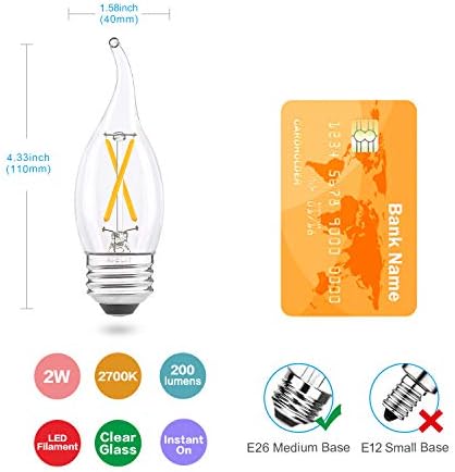 Комплект led лампи AIELIT 8 pack 2W CA10/Т8, Еквивалентна лампа с нажежаема жичка с мощност 25 Вата с регулируема яркост,