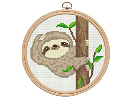 Схеми за кръстосан бод PDF / Сладурско Sloth Modern Брои Easy Cross Stitch Patern/ Схема кръстат бод с животни за начинаещи