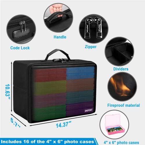 Огнеупорна кутия за съхранение на снимки ENGPOW с 16 Вътрешни Футлярами за снимки с размер 4 x 6 инча (Многоцветни),