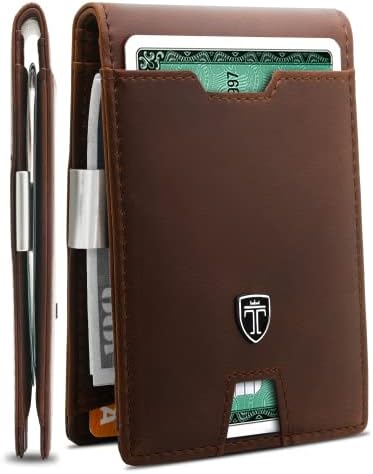 TRAVANDO Мъжки Тънък Портфейл с Щипка за Пари AUSTIN RFID Блокиране на Двоен Държач за Кредитни Карти за Мъже с Подарък