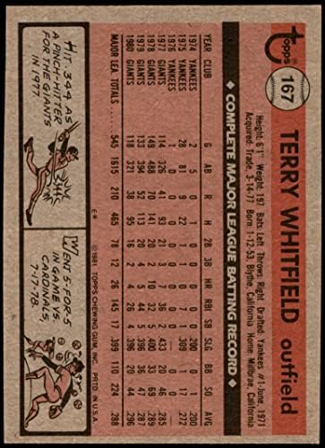 1981 Topps 167 Тери Уитфилд Сан Франциско Джайентс (Бейзболна карта) в Ню Йорк+ Джайентс