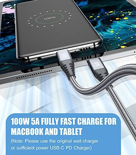 USB кабел C до USB C 10 фута PD 100 W iPad, MacBook Pro/Зарядно устройство Air Type C Зарядно Устройство Найлонова Оплетка
