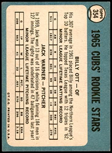 1965 Topps # 354 Начинаещи Къбс Били Отт / Джак Уорнър Чикаго Къбс (Бейзболна картичка) EX/MT Cubs