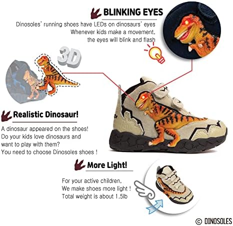 Dinosoles 3D T-Rex Светеща led детски обувки с висок берцем динозавър. Лесни детски маратонки. Почернял дете на 10 размер.