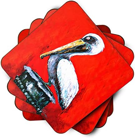 Набор от Caroline's Treasures MW1133FC от 4 пяна дъски на каботажните под формата на птици - Пеликани Red Dawn, 3 1/2