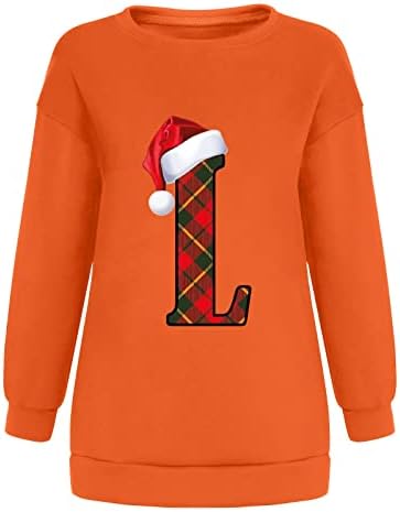 Дамски Коледна Hoody Santa Hat & L, Риза с принтом, Пуловер с дълги ръкави и Занижени Рамо, Ретро Пуловер с кръгло деколте,