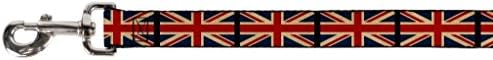 Каишка за домашни любимци с катарама - Знамена на Обединеното Кралство Винтажного Черен Цвят - Дължина от 4 метра - ширина