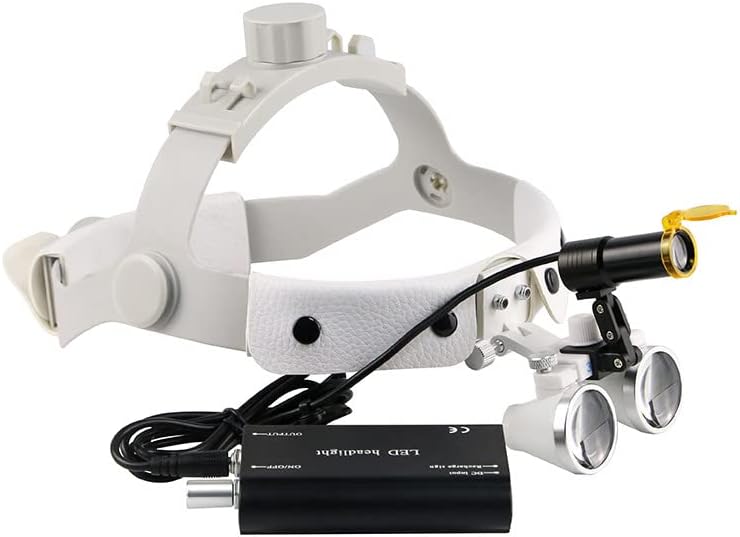 Лента за глава 3.5 X Хирургични Лупи Magnifer с Оптичен Филтър 5 Watt Led Главоболие Лампа Със Скоба за Колан в Бял Цвят