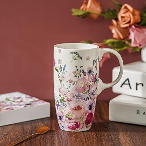 Керамични чаши Topadorn, порцеланова чаша за чай, кафе лате, кафе, чаша с подарък предавателна кутия, 17 грама.Розова