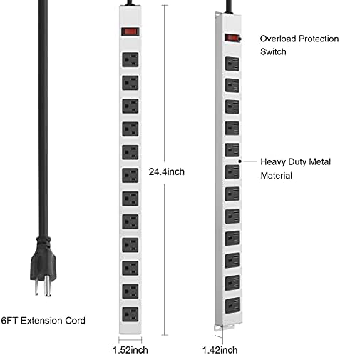 Захранващ кабел JUNNUJ Metal 12 Контакти, Бял, Инсталиране за тежки условия на експлоатация, филтър Мрежа 800J, Стенни
