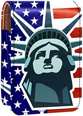 Калъф за червило GUEROTKR, Кожен Органайзер за Блясък за устни с Огледало, Мини-Bag-Държач за Червило, Добре Дошли, Американски Флаг, Статуята на Свободата