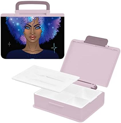Кутия за обяд ALAZA African American Woman Moon Star Bento, Херметични Контейнери за обяд, които не съдържат BPA, с вилица и лъжица, 1 бр.