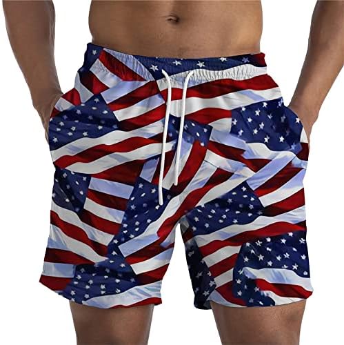 WENKOMG1 Патриотични къси Панталони за мъже, Бански със Звезди и Ивици, Плажни Шорти 4 юли, Панталони с Флага на Деня