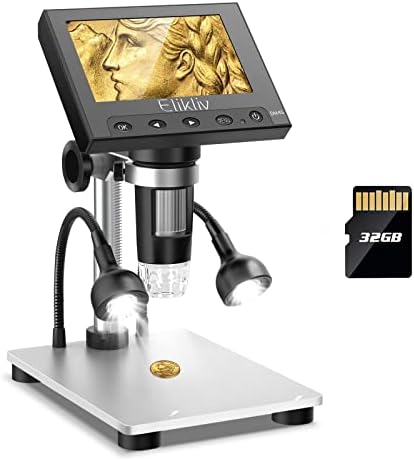 Монетен Микроскоп Elikliv EDM4S за търсене на Дефектни монети, 4,3 1000X LCD дигитален Микроскоп с 1080P екран USB-камера
