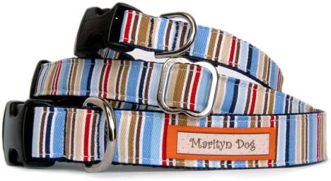 Шарени нашийник за кучета: Чист яка от памук тъкан в морската синя лента, за кучета от средни по размер. Ръчно изработени