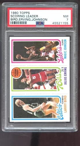 1980-81 Топпс Меджик Джонсън, Лари Бърд, нов RC, Юлий Ервин, PSA, 7-Градуированная картичка - Баскетболни карти за начинаещи