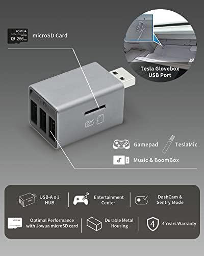 JOWUA 3-портов USB хъб с устройство за четене видеорегистраторов, съвместим с Tesla Model 3, Перчаточным кутия Model