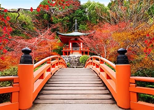 BELECO 6x4ft Текстилен Фон за Японския храм с изглед към есента Храм Дайхоудзи в Киото Градински мост Есенни Листа и Цъфтят сакура Фон За Снимки Азиатски Пътуване Фотобу