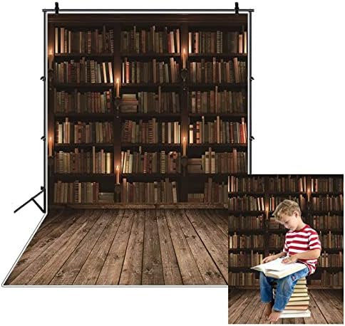 Eainb Реколта Дървена лавица за книги на Фона на Класически Книги Библиотека Фон За Снимки с Дървени подове, Стари шкафове