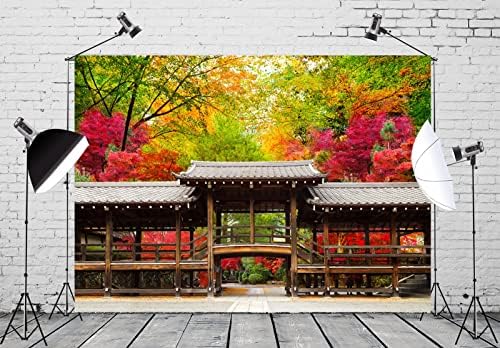 BELECO 10x6,5 метра Плат Есенен пейзаж в Япония на Фона на Традиционната Архитектура Дървен Коридор Красиви Японски Червени