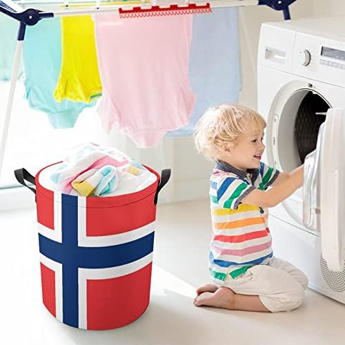 Флаг на Норвегия Кръгла Кошница за дрехи с обем 42 л Сгъваема Кошница за Дрехи с завязками Отгоре