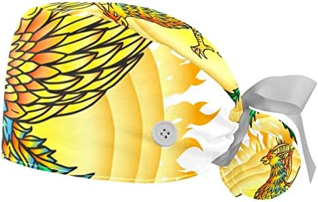 2 Опаковане на Женската Работна шапка с Копчета, Завязанной Отзад на Панделка, с Нарисувана от ръката на Птицата Феникс и Пламенен на Слънцето, която покрива Дълга К