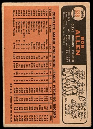1966 Topps 538 Боб Алън Кливланд Индианс (Бейзболна картичка) ЧЕСТНО индианците