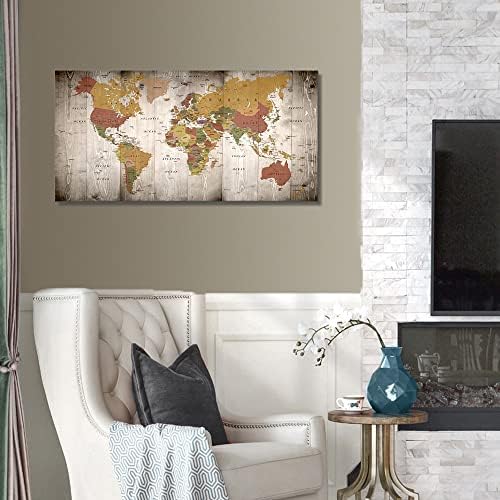 Стенно Изкуство с карта на света и за Офис, Интериор в Морски стил, Ретро Плакат с карта на света, Модерна Печат върху Платно в Рамка - Карта на света, Стенно изкуство
