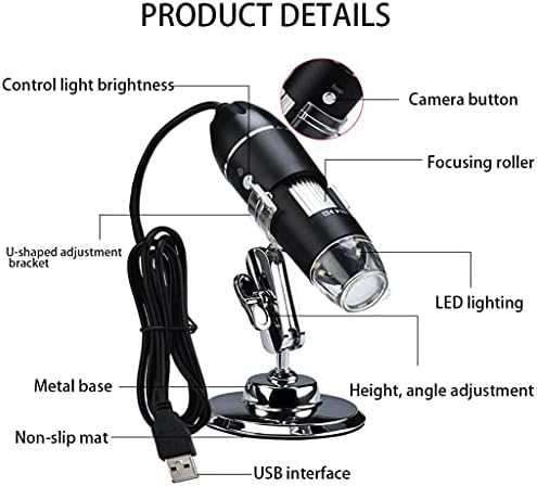 CZDYUF Регулируема 1600X 3 в 1 USB Цифров Микроскоп Type-C Електронен Микроскоп, Камера за 8 Led Лупа, с Увеличение (Цвят: D, Размер: 500X)