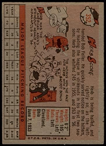 1958 Topps # 352 Херб вкара гол на Кливланд Индианс (Бейзболна картичка) VG/EX Indians