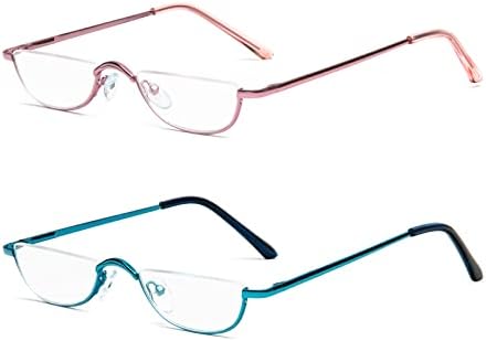 Очила за четене KoKoBin наполовина - 2 чифта Очила в метални рамки с половини ръб, Четци на пролетта панти за мъже и