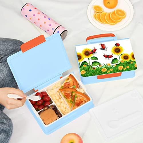 Херметически Обяд-апарати ALAZA Ladybugs Sunflowers Bento, които Не съдържат BPA, с вилица и лъжица, 1 бр.