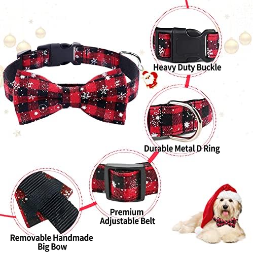 Коледен нашийник за кучета Peclot, 2 опаковки, Класически нашийници за кучета в клетката на Бъфало с Подвижна папийонка,
