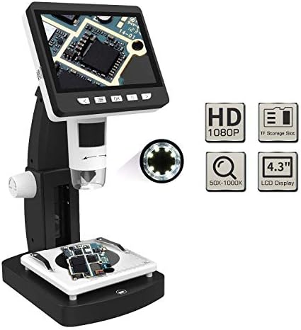 Цифрови микроскопи с електронен екран 4,3 LCD HD, Портативен USB-Акумулаторна Микроскоп 1000X, 8 Регулируеми светодиоди,