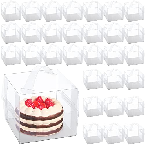 32 Бр Прозрачна кутия за торта Прозрачни Кутии за Печене Пластмасова Поставка за Торта с Капак и дръжка Прозрачна Кутия за Хранене от Контейнер за броя мъфини за Сва