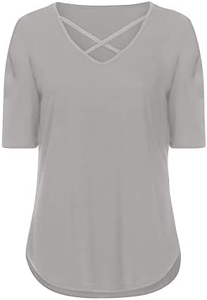 Тениска за Момичета С Къс Ръкав V Образно Деколте Памучен Наметало С Изгорени Широки Штанинами, Однотонная Блуза за Късна