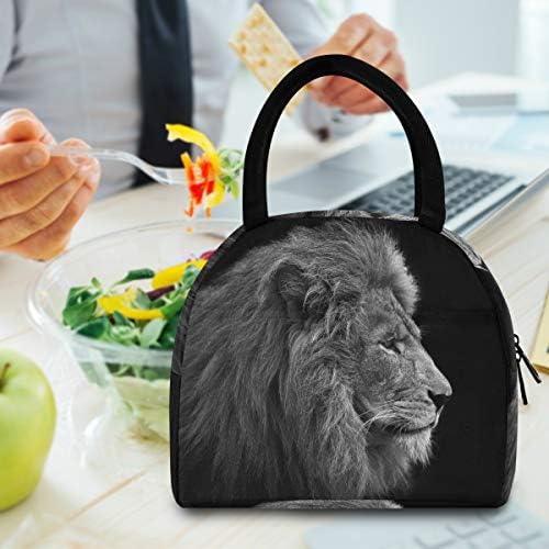 Случайна чанта за обяд Женски - Черно-Бяла Лъвската Глава, Голяма Запечатани Чанта за Обяд с плечевыми ремъци за работа